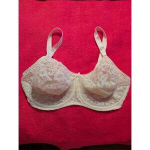 Vintage Bali 3432 Lace Underwire Bra 38D Sheer Floral Unlined Ivory Cream 90s